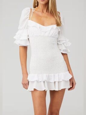 For love and lemons | White Ruffle Off-Shoulder Mini Dress